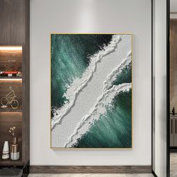 侘寂风海浪客厅装饰画玄关挂画抽象肌理纯手绘油画